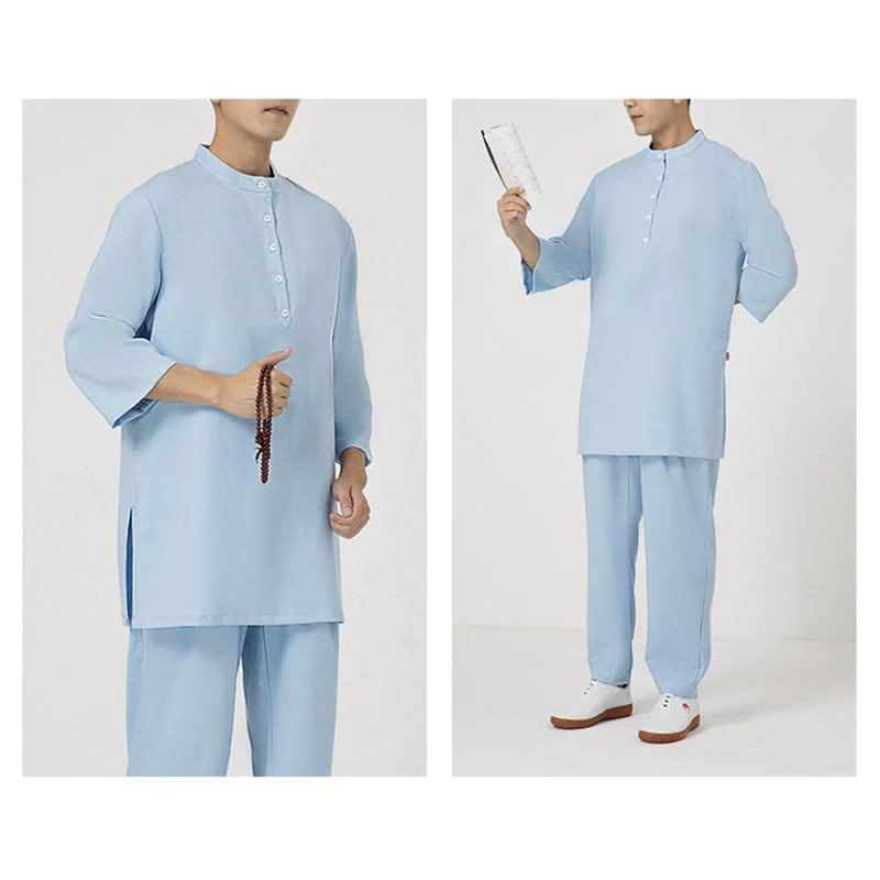 Buddha Stones 2 pezzi bottoni uomo tre quarti manica camicia top pantaloni meditazione zen tai chi cotone lino abbigliamento set - Image 10