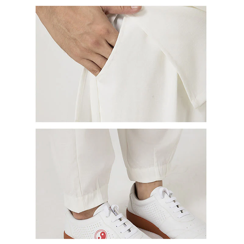 Buddha Stones 2 pezzi bottoni uomo tre quarti manica camicia top pantaloni meditazione zen tai chi cotone lino abbigliamento set - Image 7