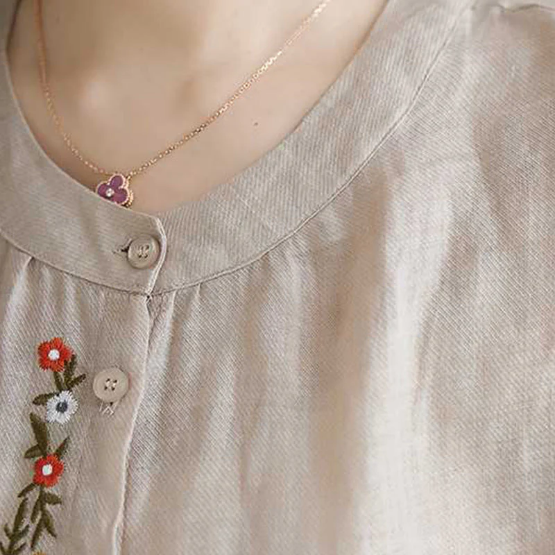Buddha Stones 2 pezzi cotone ricamo fiori camicia top pantaloni meditazione zen tai chi abbigliamento donna set - Image 21