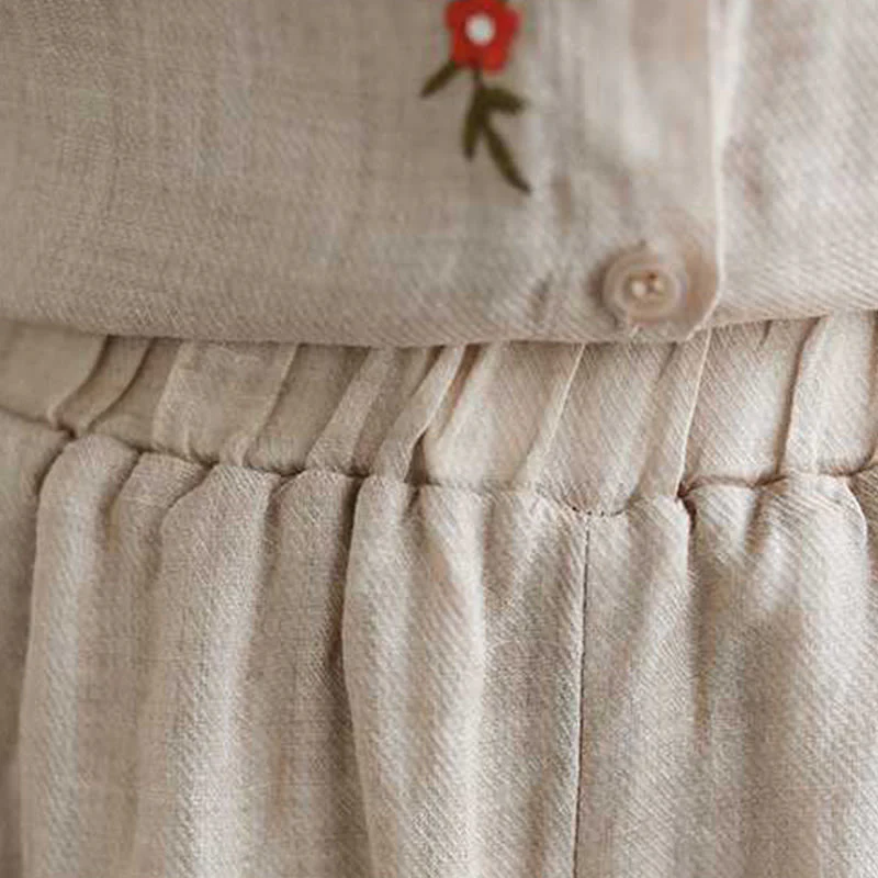 Buddha Stones 2 pezzi cotone ricamo fiori camicia top pantaloni meditazione zen tai chi abbigliamento donna set - Image 25
