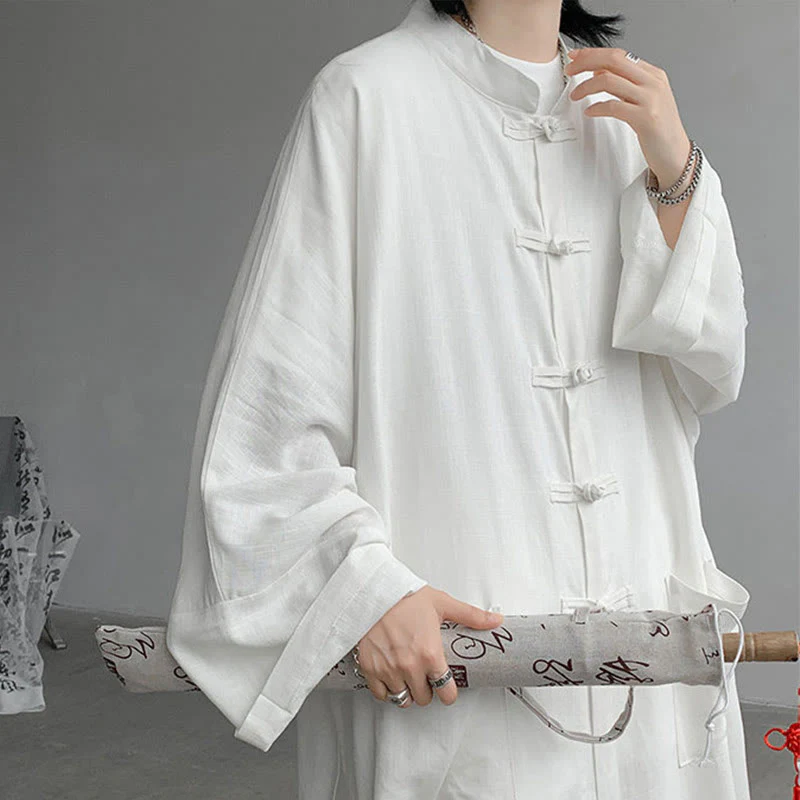 Buddha Stones 2 pezzi da uomo manica lunga rana-bottoni camicia pantaloni meditazione zen cotone abbigliamento set - Image 10