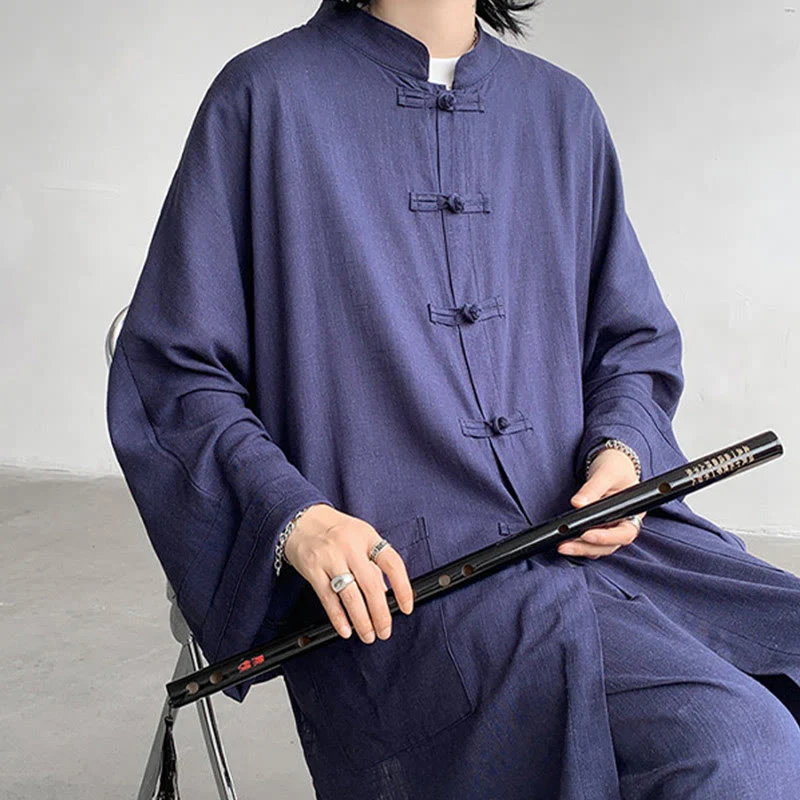 Buddha Stones 2 pezzi da uomo manica lunga rana-bottoni camicia pantaloni meditazione zen cotone abbigliamento set - Image 16