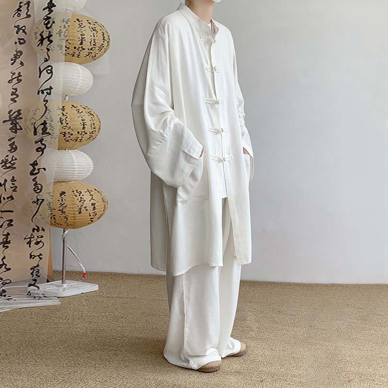 Buddha Stones 2 pezzi da uomo manica lunga rana-bottoni camicia pantaloni meditazione zen cotone abbigliamento set - Image 5