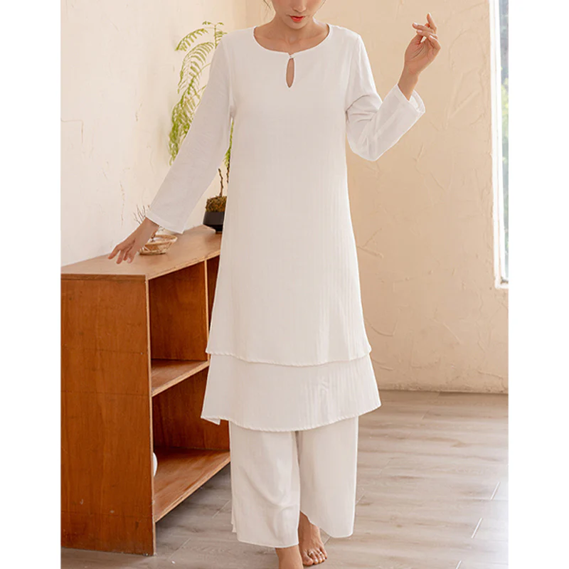 Buddha Stones 2 pezzi Design semplice Tai Chi Meditazione Yoga Abbigliamento Top Pantaloni Set da donna - Image 3
