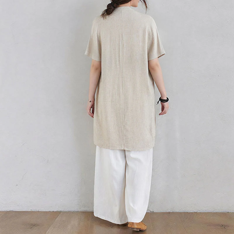 Buddha Stones 2 pezzi design semplice Zen Tai Chi Meditazione Abbigliamento cotone lino Top Pantaloni Set da donna - Image 5