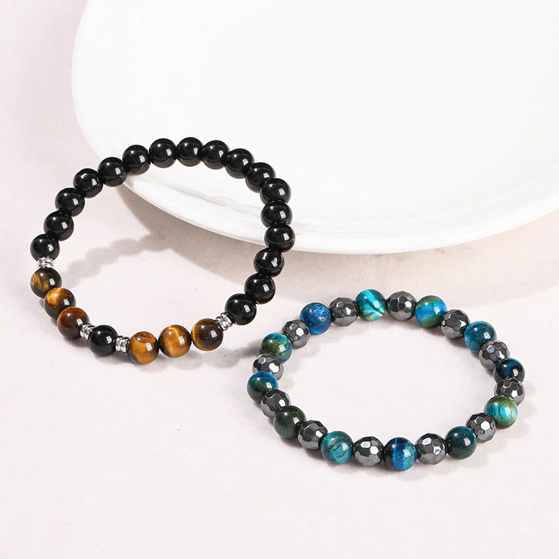 Buddha Stones 2 pezzi Ematite Occhio di tigre Occhio di tigre blu Bracciale potente Set - Image 11