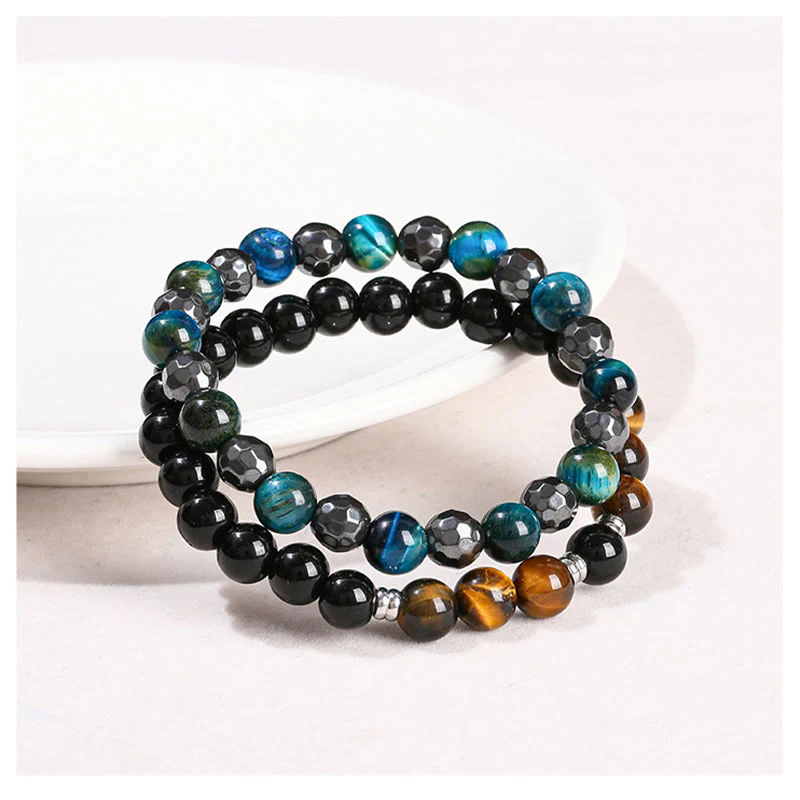 Buddha Stones 2 pezzi Ematite Occhio di tigre Occhio di tigre blu Bracciale potente Set - Image 12