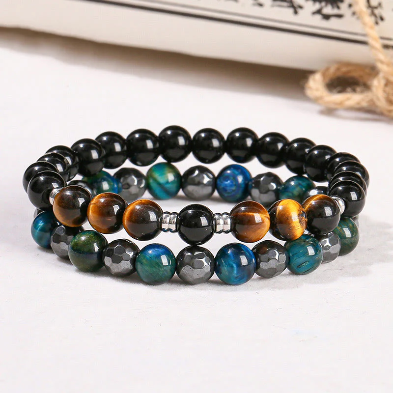 Buddha Stones 2 pezzi Ematite Occhio di tigre Occhio di tigre blu Bracciale potente Set - Image 2