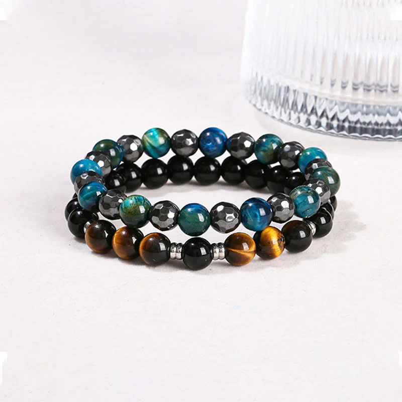 Buddha Stones 2 pezzi Ematite Occhio di tigre Occhio di tigre blu Bracciale potente Set - Image 3