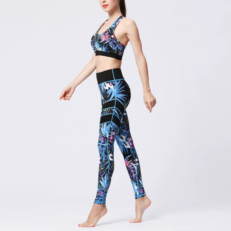 Buddha Stones 2 pezzi Girasole Fiori Foglie Stampa Top Pantaloni Sport Fitness Yoga Yoga Set da donna - Image 35