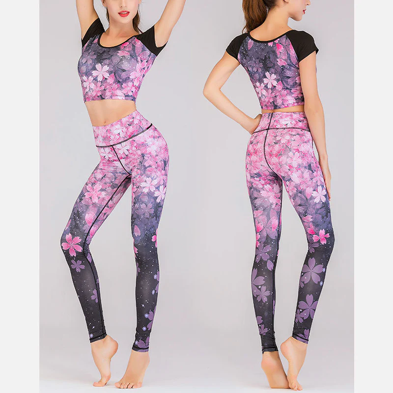 Buddha Stones 2 pezzi Lotus Phoenix fiori primaverili pavone stampa top pantaloni sport fitness yoga donne yoga set - Image 17