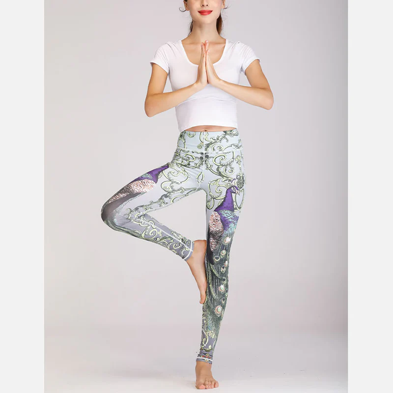 Buddha Stones 2 pezzi Lotus Phoenix fiori primaverili pavone stampa top pantaloni sport fitness yoga donne yoga set - Image 20