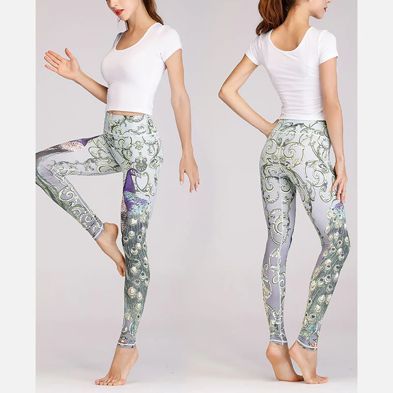 Buddha Stones 2 pezzi Lotus Phoenix fiori primaverili pavone stampa top pantaloni sport fitness yoga donne yoga set - Image 21