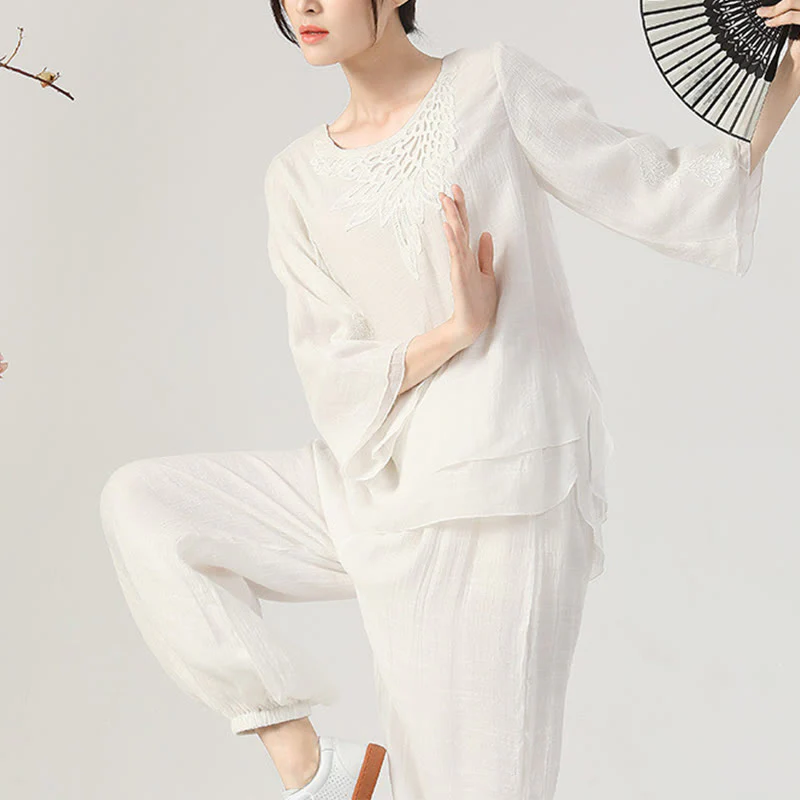 Buddha Stones 2 pezzi manica lunga rana-bottone meditazione preghiera zen pratica Tai Chi uniforme abbigliamento donna set - Image 17