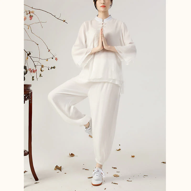 Buddha Stones 2 pezzi manica lunga rana-bottone meditazione preghiera zen pratica Tai Chi uniforme abbigliamento donna set - Image 7