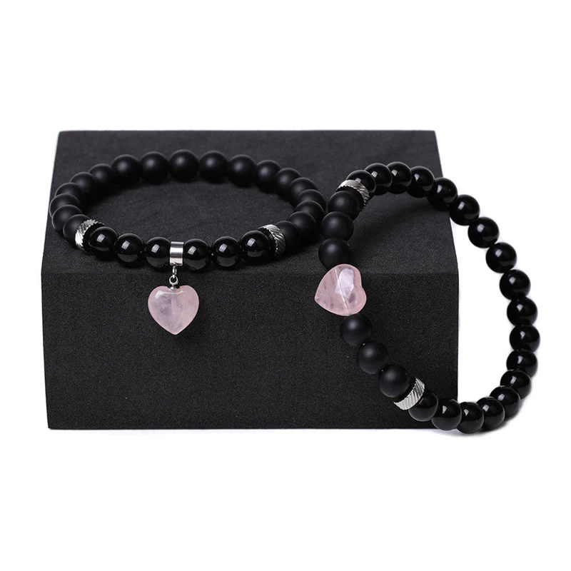 Buddha Stones 2 pezzi onice nero pietra di cristallo amore cuore protezione supporto coppia braccialetto - Image 10