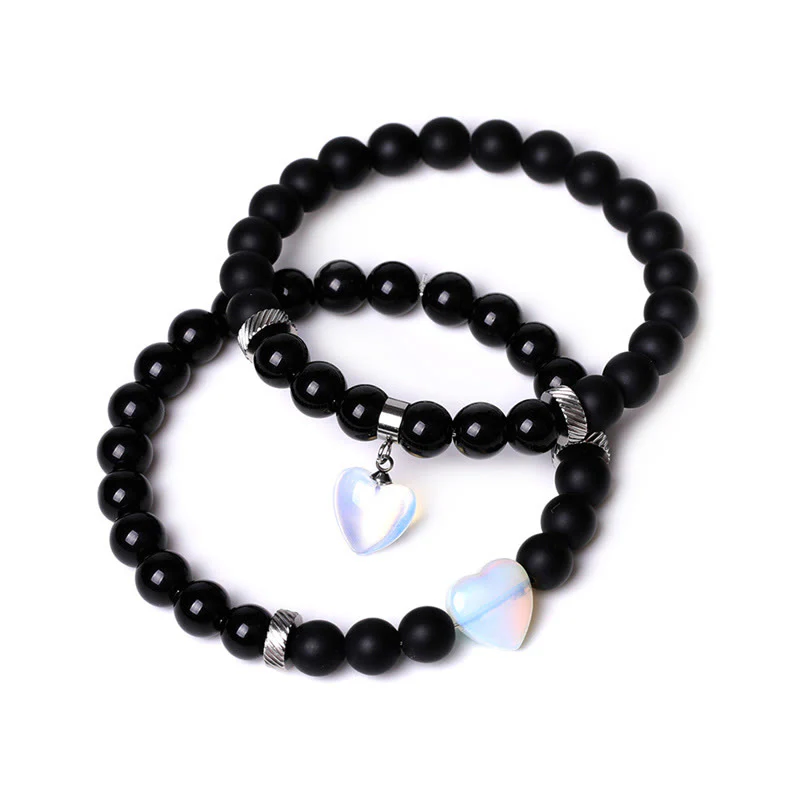 Buddha Stones 2 pezzi onice nero pietra di cristallo amore cuore protezione supporto coppia braccialetto - Image 16