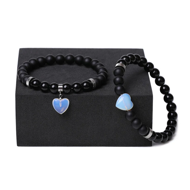 Buddha Stones 2 pezzi onice nero pietra di cristallo amore cuore protezione supporto coppia braccialetto - Image 17