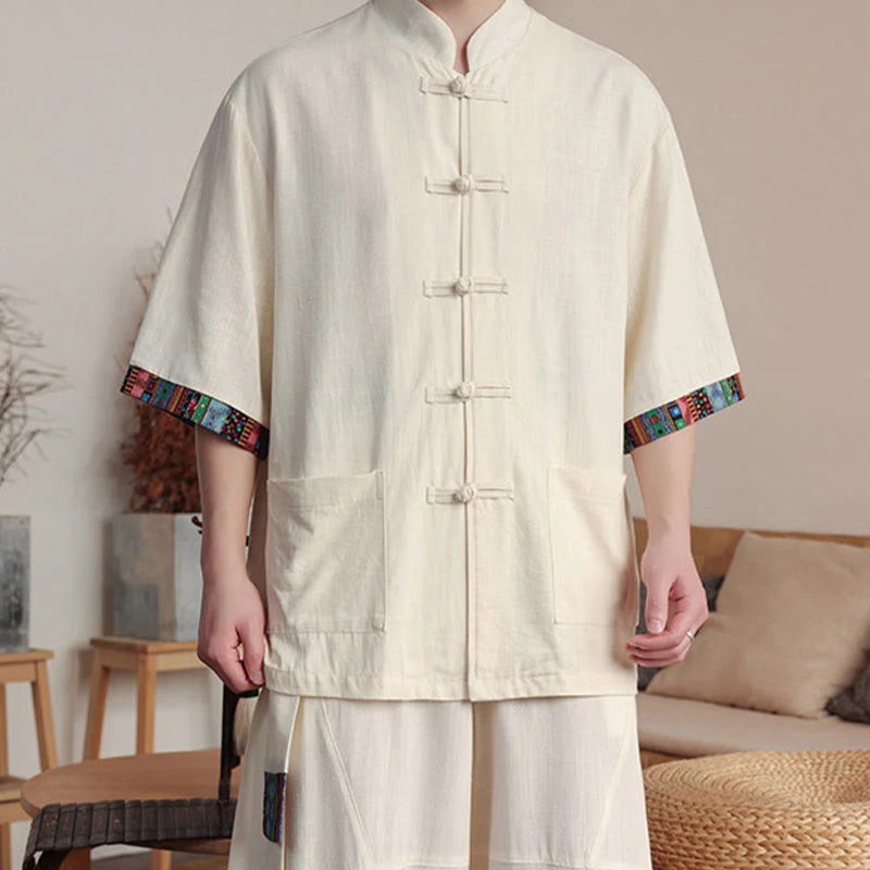 Buddha Stones 2 pezzi patchwork cinese rana-bottoni camicia pantaloni gamba larga uomo meditazione panno set con tasche - Image 8