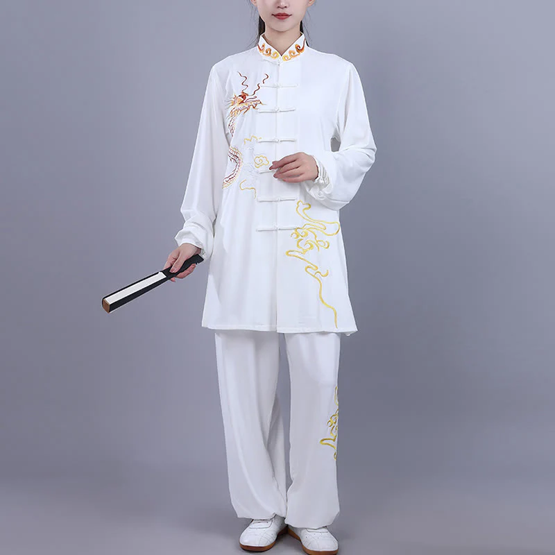 Buddha Stones 2 pezzi ricamo autunnale drago rana-bottone Tai Chi meditazione Qigong Zen pratica unisex cotone abbigliamento set - Image 12