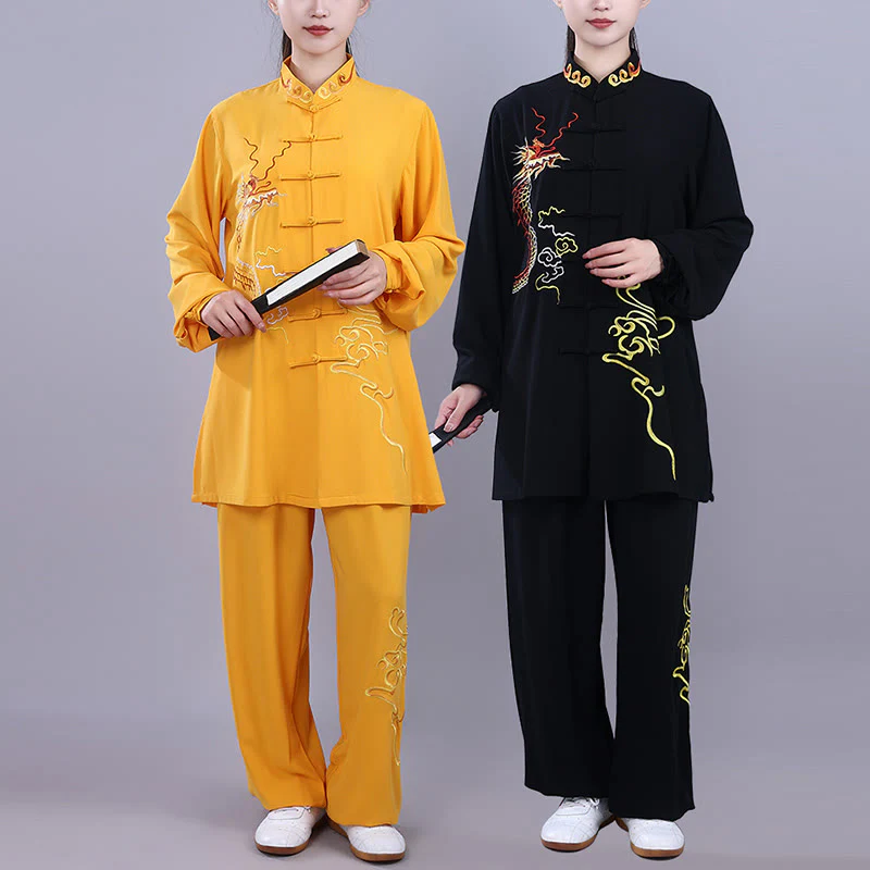 Buddha Stones 2 pezzi ricamo autunnale drago rana-bottone Tai Chi meditazione Qigong Zen pratica unisex cotone abbigliamento set - Image 24