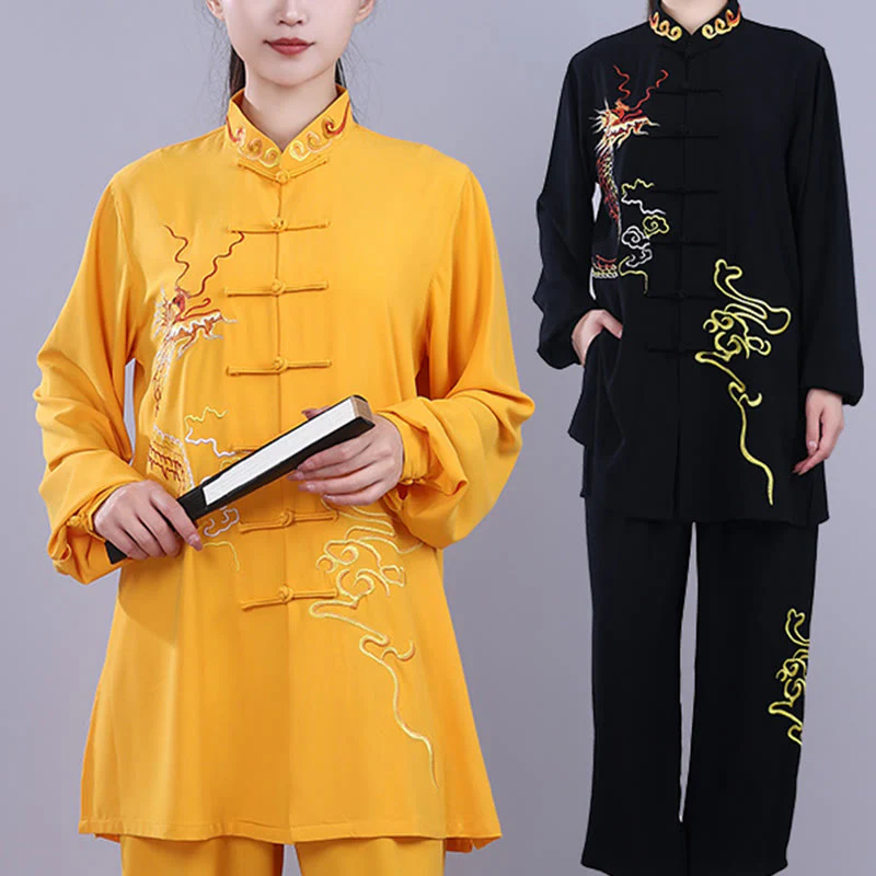 Buddha Stones 2 pezzi ricamo autunnale drago rana-bottone Tai Chi meditazione Qigong Zen pratica unisex cotone abbigliamento set - Image 25