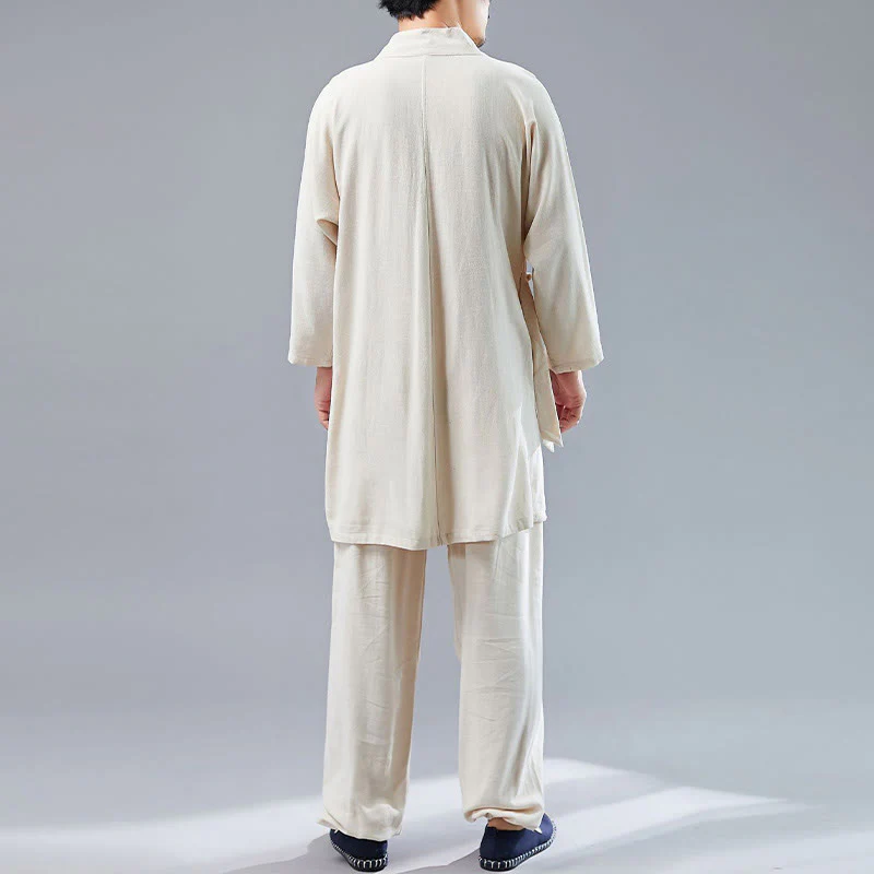 Buddha Stones 2 pezzi scollo a V da uomo manica lunga camicia top pantaloni meditazione zen tai chi cotone lino abbigliamento set - Image 11