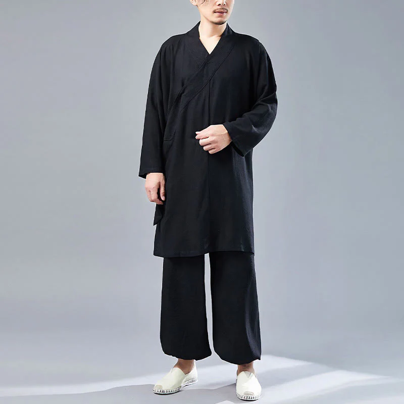 Buddha Stones 2 pezzi scollo a V da uomo manica lunga camicia top pantaloni meditazione zen tai chi cotone lino abbigliamento set - Image 22