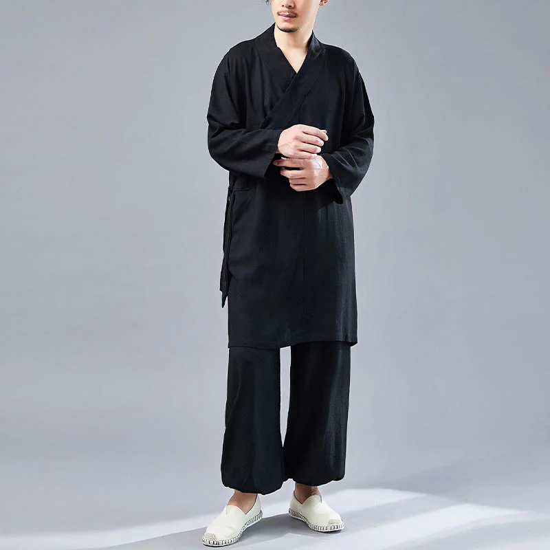 Buddha Stones 2 pezzi scollo a V da uomo manica lunga camicia top pantaloni meditazione zen tai chi cotone lino abbigliamento set - Image 23