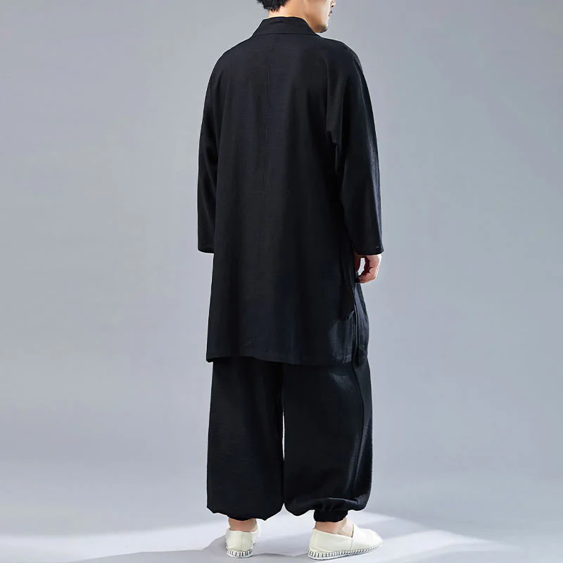 Buddha Stones 2 pezzi scollo a V da uomo manica lunga camicia top pantaloni meditazione zen tai chi cotone lino abbigliamento set - Image 24