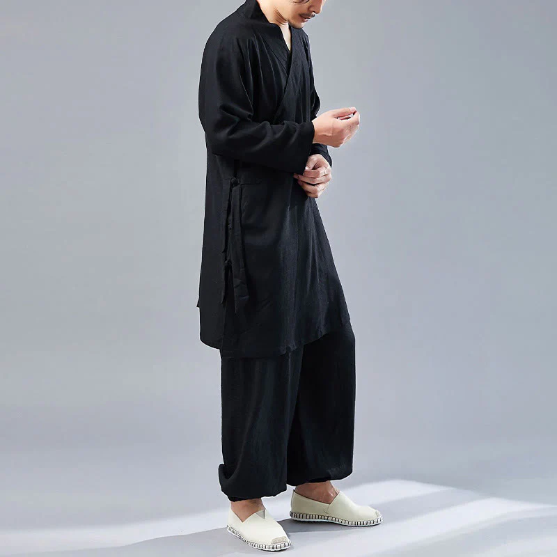 Buddha Stones 2 pezzi scollo a V da uomo manica lunga camicia top pantaloni meditazione zen tai chi cotone lino abbigliamento set - Image 25