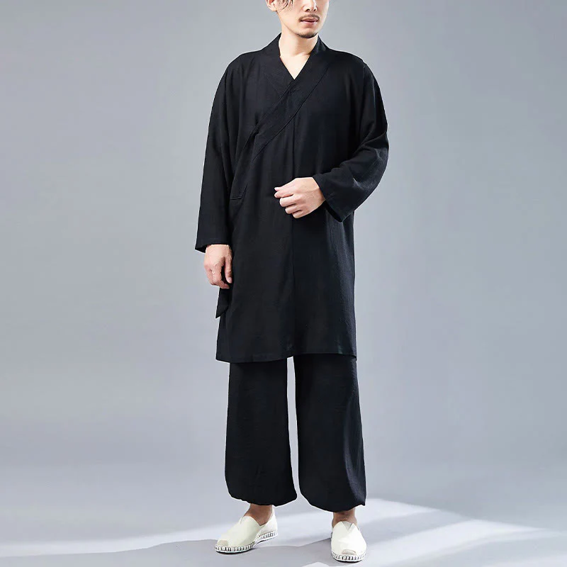 Buddha Stones 2 pezzi scollo a V da uomo manica lunga camicia top pantaloni meditazione zen tai chi cotone lino abbigliamento set - Image 26