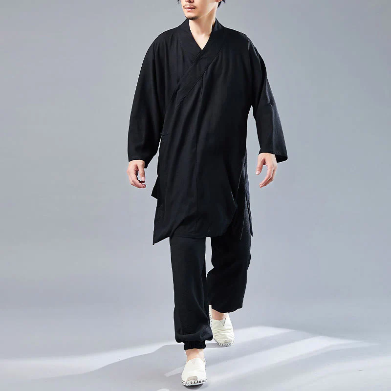 Buddha Stones 2 pezzi scollo a V da uomo manica lunga camicia top pantaloni meditazione zen tai chi cotone lino abbigliamento set - Image 28