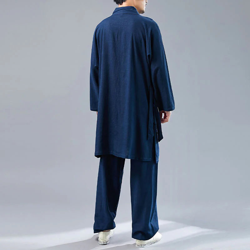 Buddha Stones 2 pezzi scollo a V da uomo manica lunga camicia top pantaloni meditazione zen tai chi cotone lino abbigliamento set - Image 34