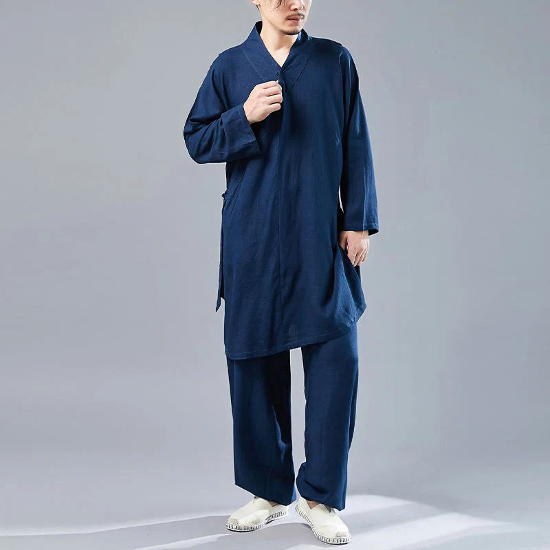 Buddha Stones 2 pezzi scollo a V da uomo manica lunga camicia top pantaloni meditazione zen tai chi cotone lino abbigliamento set - Image 38