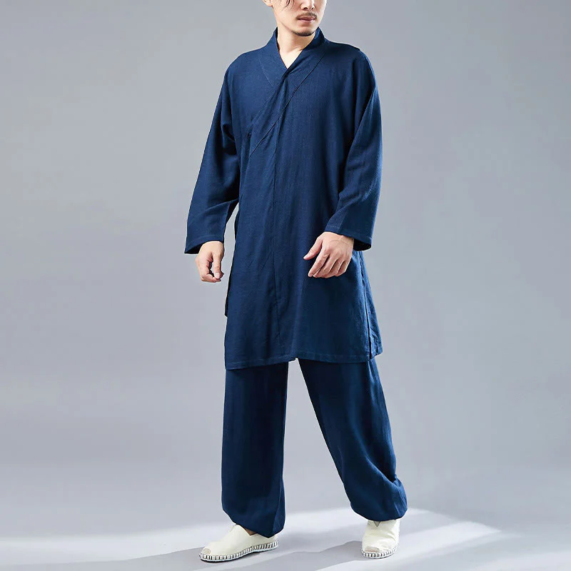 Buddha Stones 2 pezzi scollo a V da uomo manica lunga camicia top pantaloni meditazione zen tai chi cotone lino abbigliamento set - Image 39