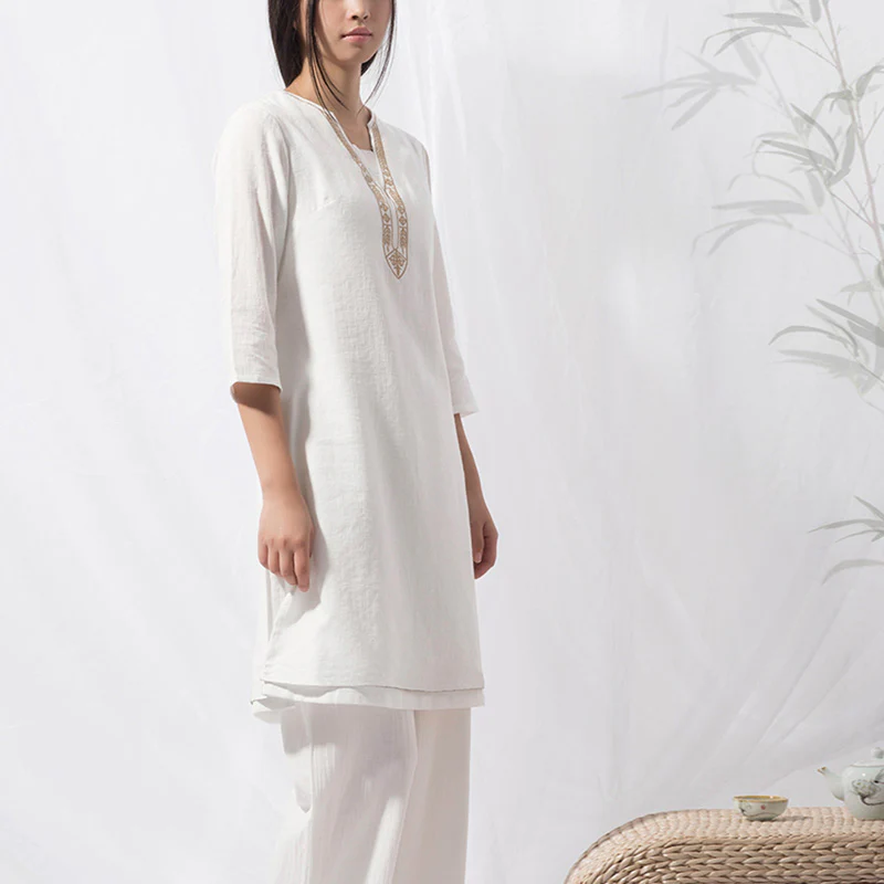 Buddha Stones 2 pezzi Tai Chi Meditazione Yoga Cotone Abbigliamento Top Pantaloni Set da donna - Image 10