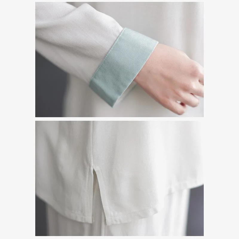 Set da donna in cotone e lino con 2 pezzi Buddha Stones , camicia a maniche lunghe, pantaloni e top per meditazione Zen Tai Chi - Image 13