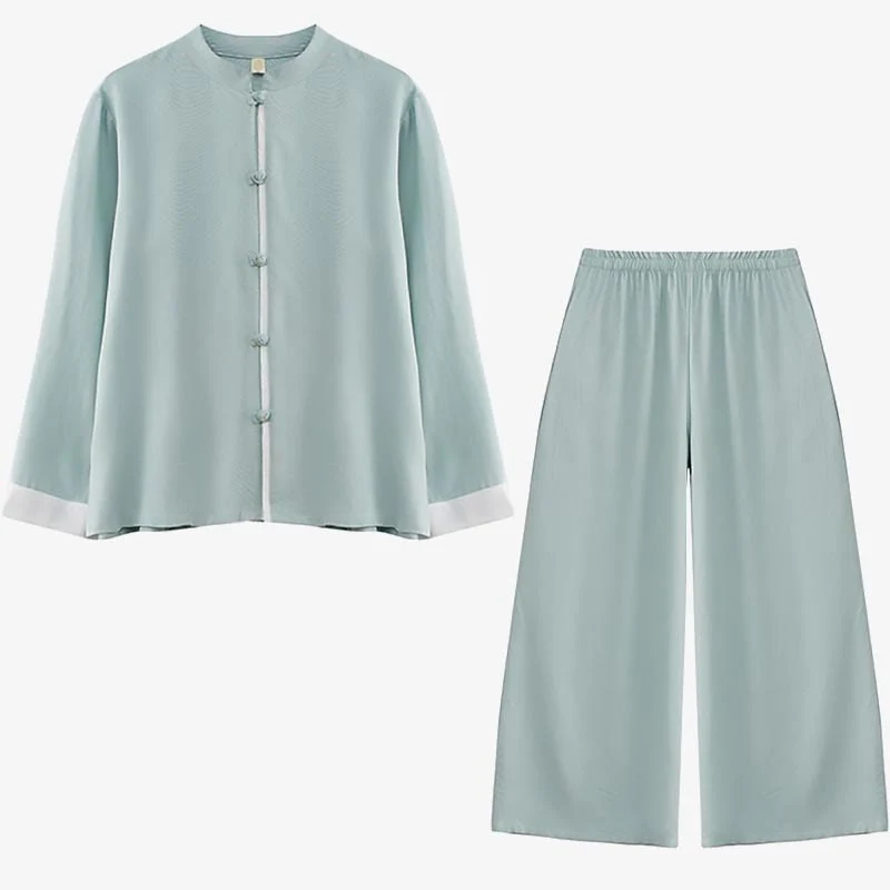 Set da donna in cotone e lino con 2 pezzi Buddha Stones , camicia a maniche lunghe, pantaloni e top per meditazione Zen Tai Chi - Image 22