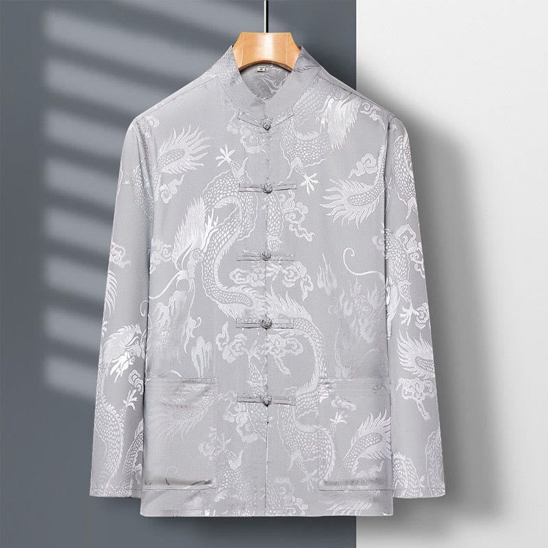 Buddha Stones 2 pezzi Tang Suit Drago Rana-bottone Uomo Manica Lunga Camicia Pantaloni Abbigliamento Set - Image 10