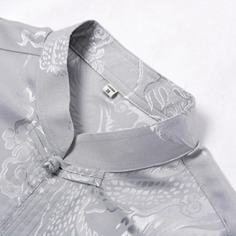 Buddha Stones 2 pezzi Tang Suit Drago Rana-bottone Uomo Manica Lunga Camicia Pantaloni Abbigliamento Set - Image 11