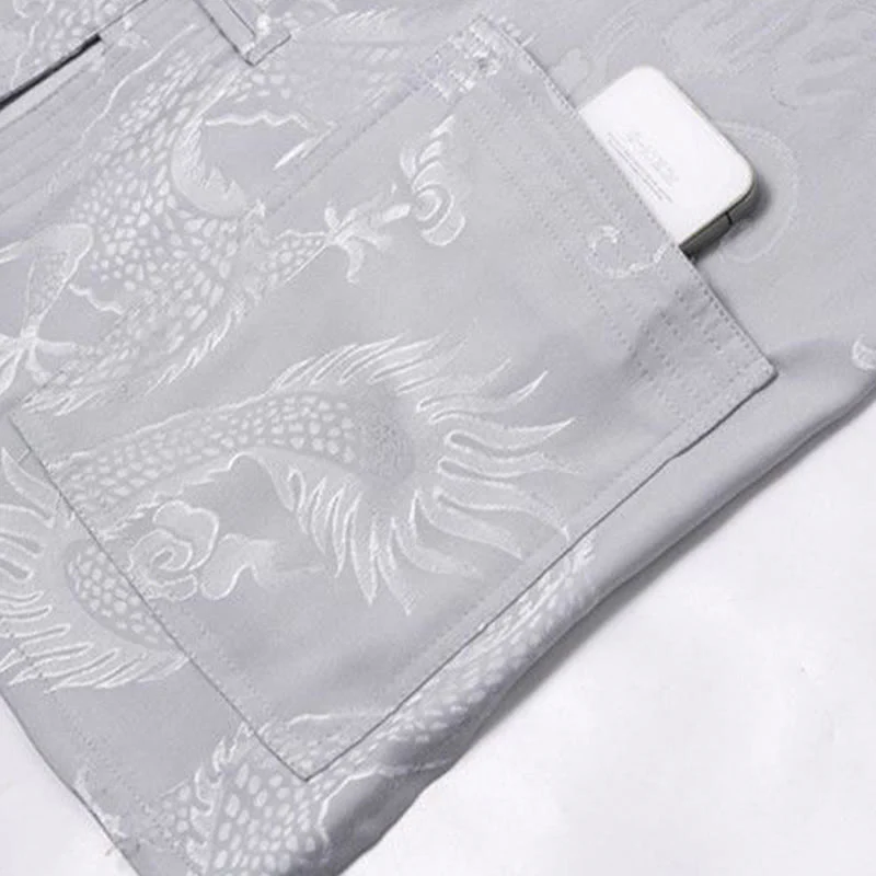 Buddha Stones 2 pezzi Tang Suit Drago Rana-bottone Uomo Manica Lunga Camicia Pantaloni Abbigliamento Set - Image 13