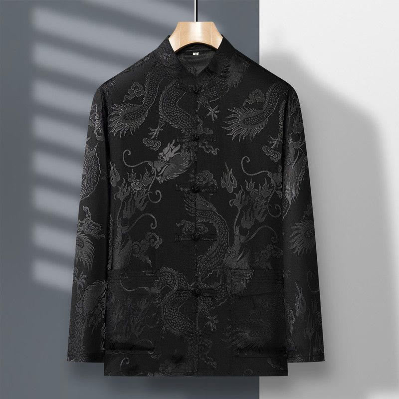 Buddha Stones 2 pezzi Tang Suit Drago Rana-bottone Uomo Manica Lunga Camicia Pantaloni Abbigliamento Set - Image 22