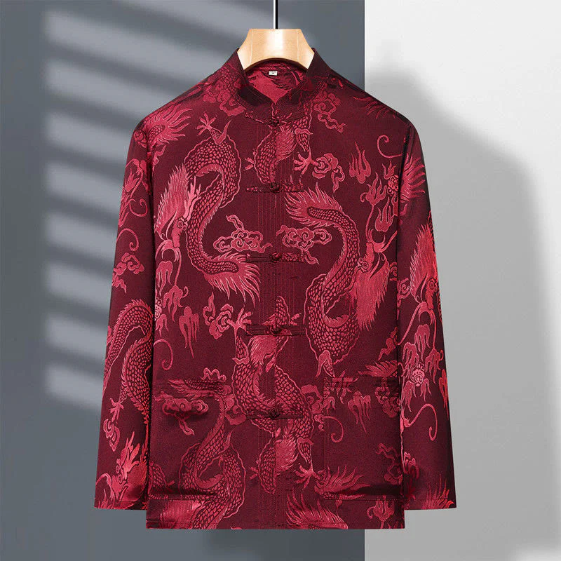 Buddha Stones 2 pezzi Tang Suit Drago Rana-bottone Uomo Manica Lunga Camicia Pantaloni Abbigliamento Set - Image 6