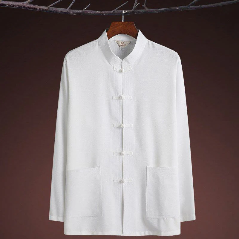 Set di 2 pezzi di tuta da uomo con bottoni a rana, camicia a maniche lunghe e pantaloni, in tinta unita, Buddha Stones - Image 21