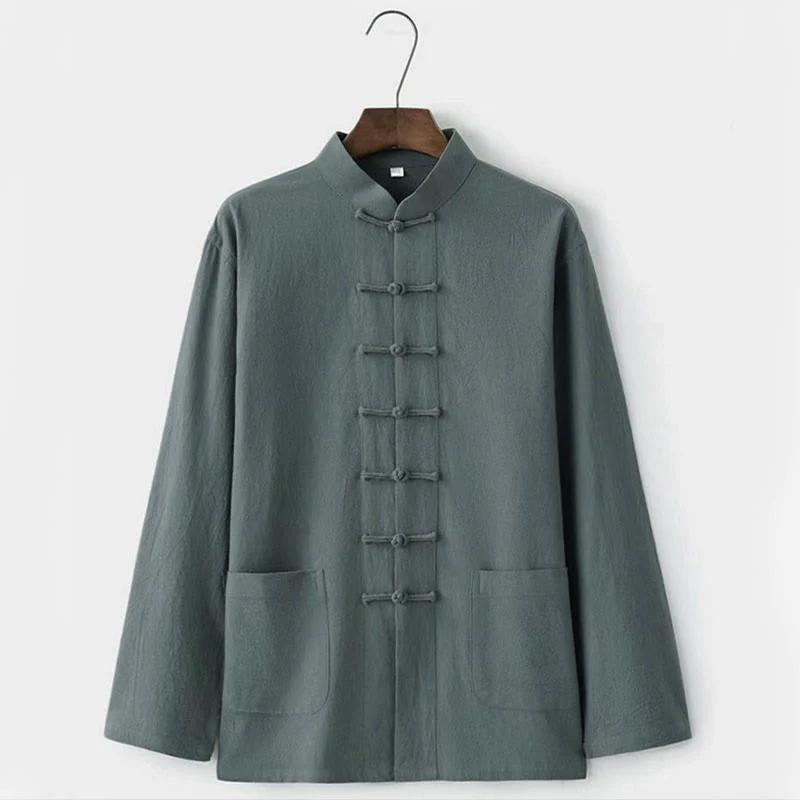 Set da uomo con camicia a maniche lunghe e pantaloni, completo da uomo, in 2 pezzi, con Buddha Stones bottoni tradizionali. - Image 7