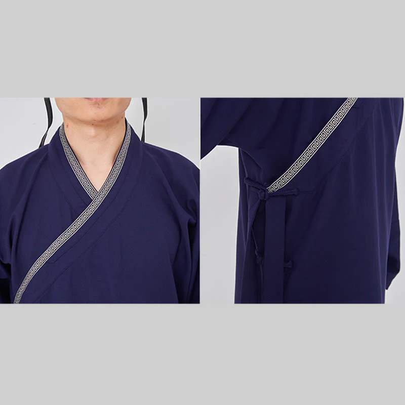 Buddha Stones 2 pezzi Wudang autunno solido rana-bottoni manica lunga lino unisex abito taoista kimono pantaloni abito cerimonia Qigong - Image 10