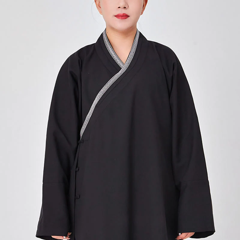 Buddha Stones 2 pezzi Wudang autunno solido rana-bottoni manica lunga lino unisex abito taoista kimono pantaloni abito cerimonia Qigong - Image 12