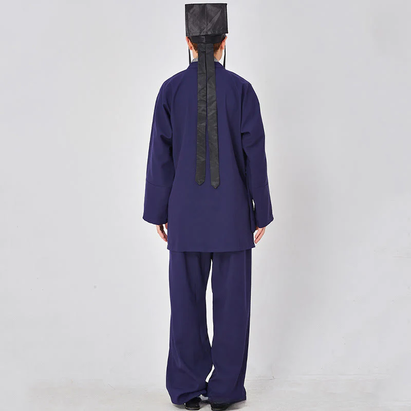 Buddha Stones 2 pezzi Wudang autunno solido rana-bottoni manica lunga lino unisex abito taoista kimono pantaloni abito cerimonia Qigong - Image 8
