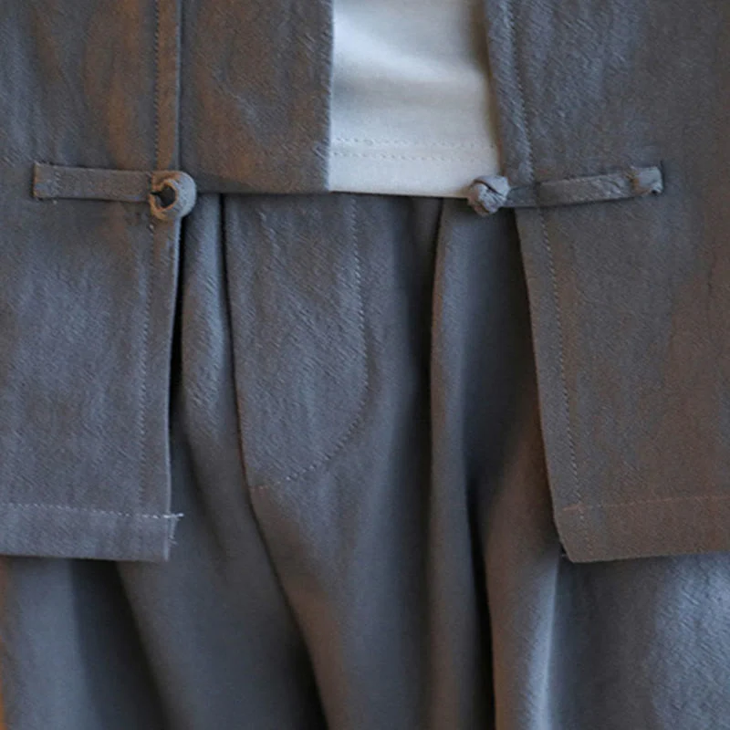 Buddha Stones 2 pezzi Zen Tang Suit da uomo Frog-Bottone Camicia a maniche lunghe Pantaloni Set con tasche - Image 13